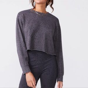Monrow grey cheetah cropped sweatshirt